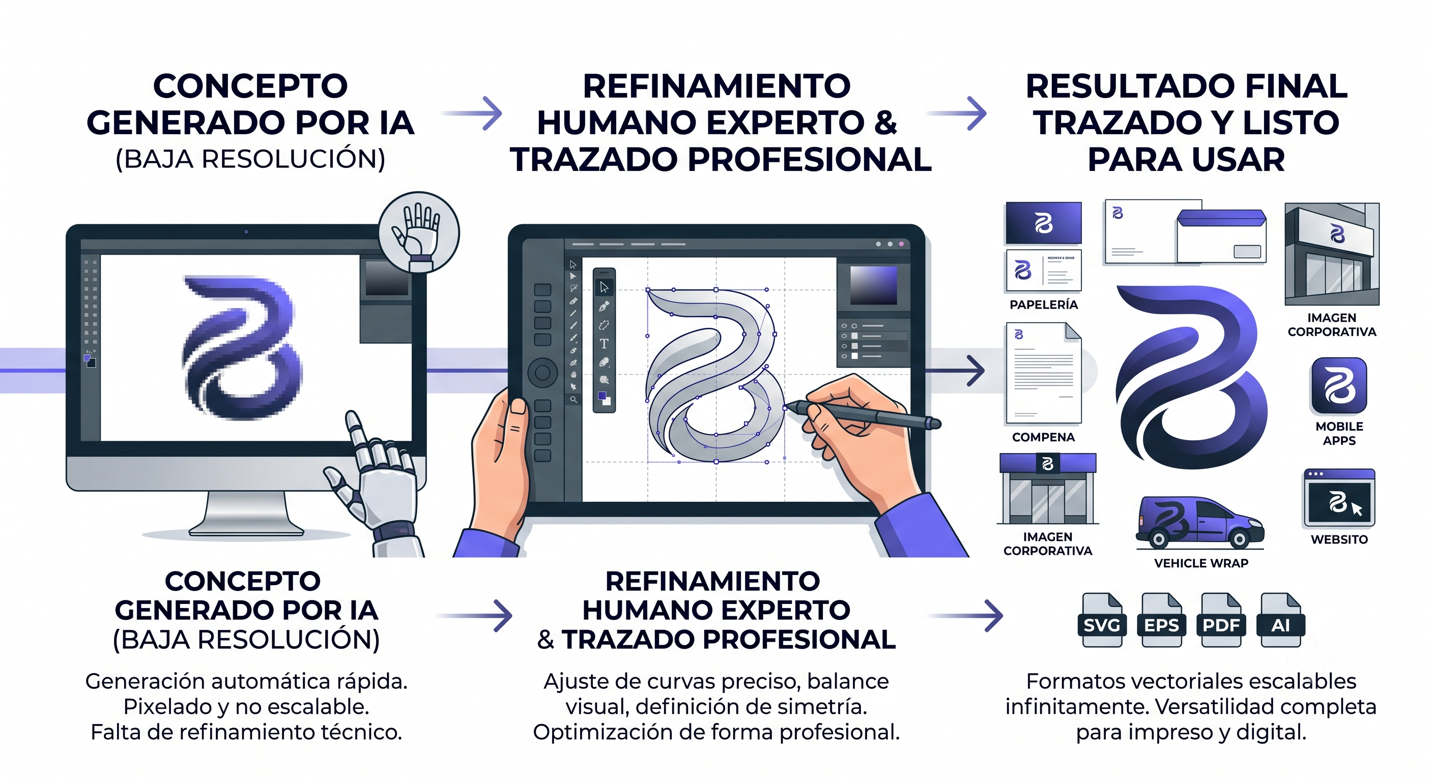 Proceso de vectorización de logos IA